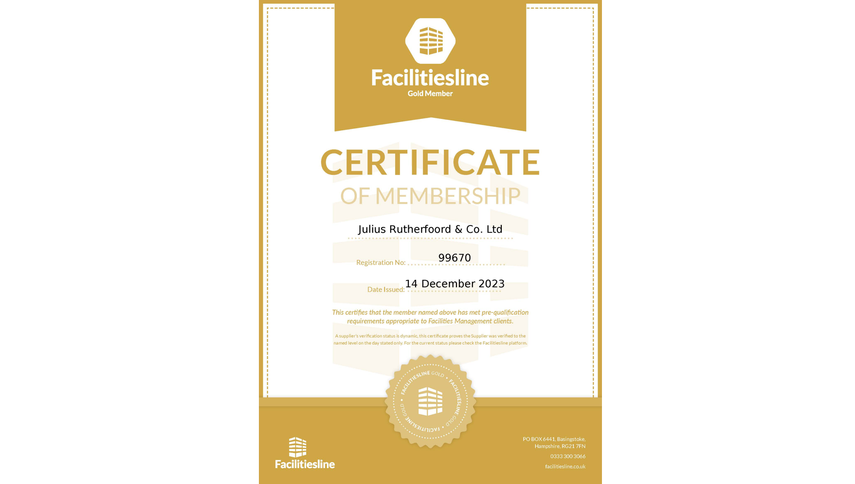 Facilitiesline Gold Member Certificate