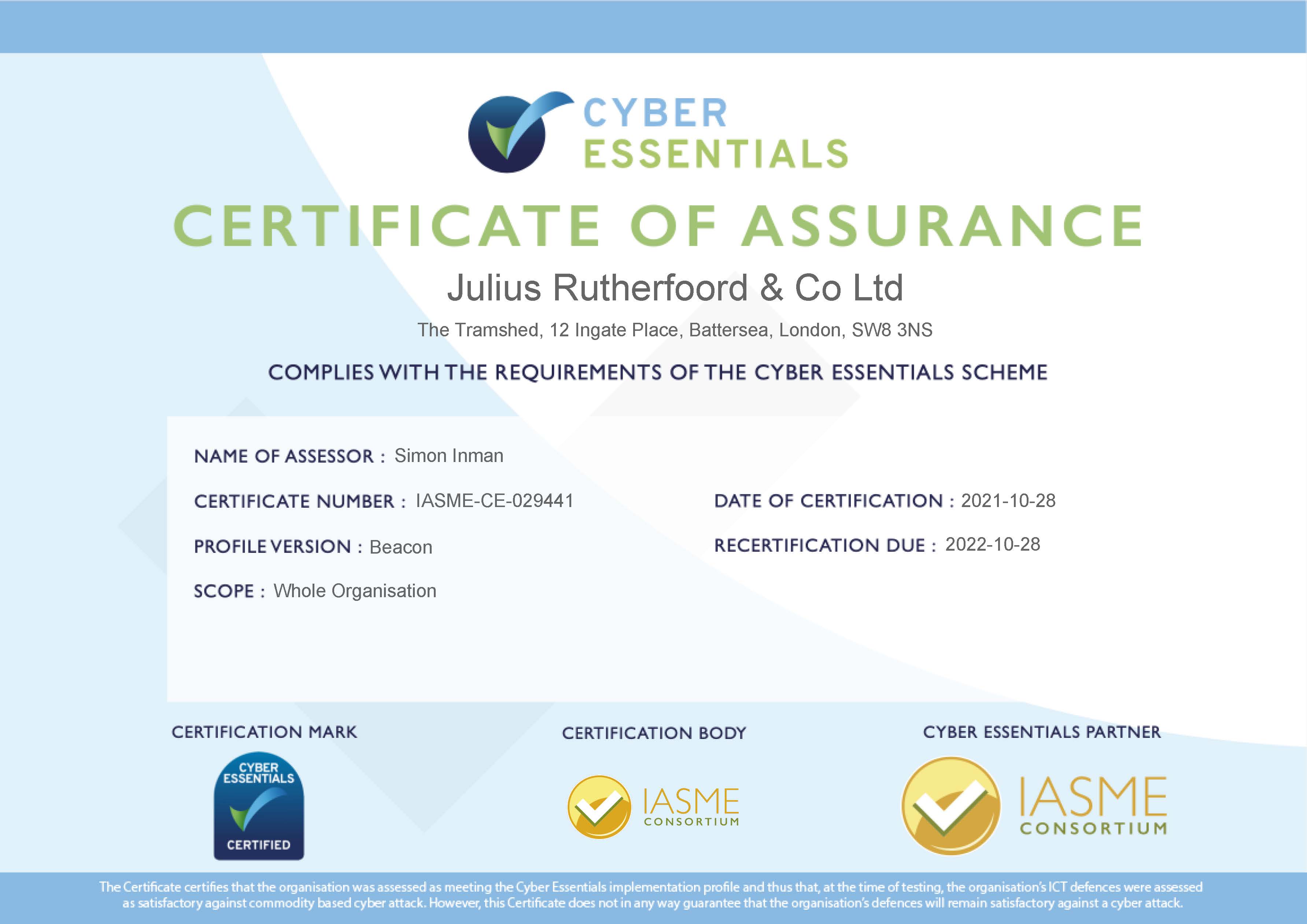 Cyber Essential Certificate 2021-2022